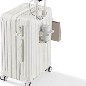 [SupTrip] スーツケース【ホワイト / S・40L】機内持ち込み 拡張機能付き | USBポート・カップホルダー・携帯スタンド付き TSAロック搭載
