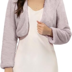(Moda Outono) Allegra K レディース ファージャケット クロップド ボレロ | フェイクファー シュラッグ 秋冬コート ウェディング・イブニング対応