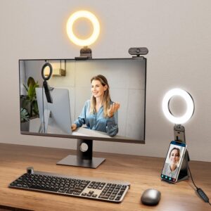 Evershop リングライト 掛け式 モニターライト【5インチ】| デスク 卓上LED 女優ライト Web会議・配信用照明 USB給電